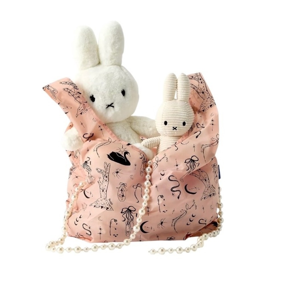 BAGGU Standard Reusable Tote Bag One Size Ballet Print Pink‎ Swan Ribbon